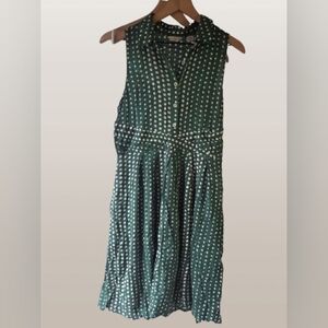 Anthropologie 11-1 TYLHO Elegant Green Polka Dot Midi Dress SZ L.
